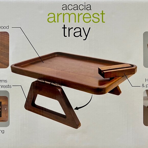 Smart Design Acacia Armrest Tray NIB - Picture 7 of 7